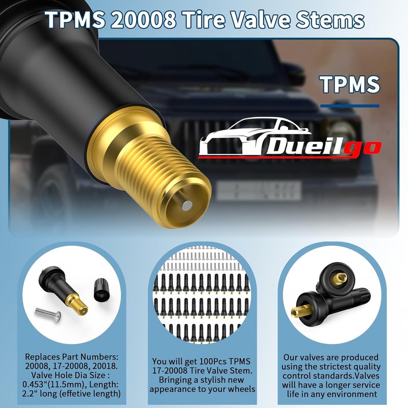 Dueilgo 100Pcs TPMS 20008 Rubber Snap-in Tire Valve Stems Compatible with Chevy GMC Buick Ford Cadillac Pontiac Lincoln Subaru etc. - Image 3